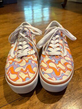 Vans Women's Old Skool Stacked UV Ink Peace Platform Shoes White Purple Size 10